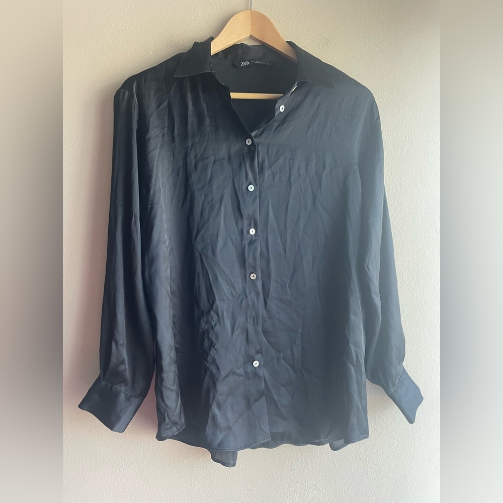 ZARA Women Button Down Shirt Black Size Small